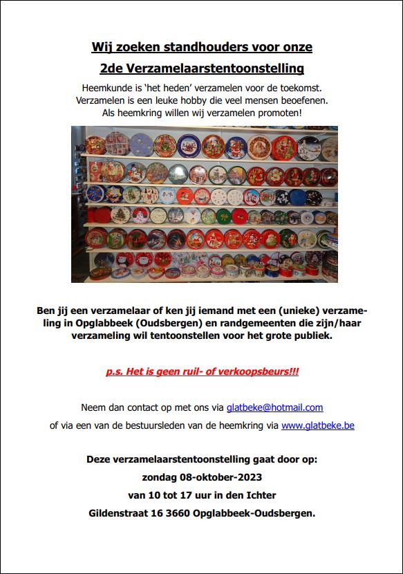 Oproep i.v.m verzamelaarstentoonstelling.